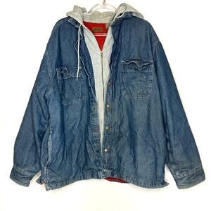 Faded Glory | VTG Men's Denim Fleece Lined Zip Button Hoodie Cotton XL
